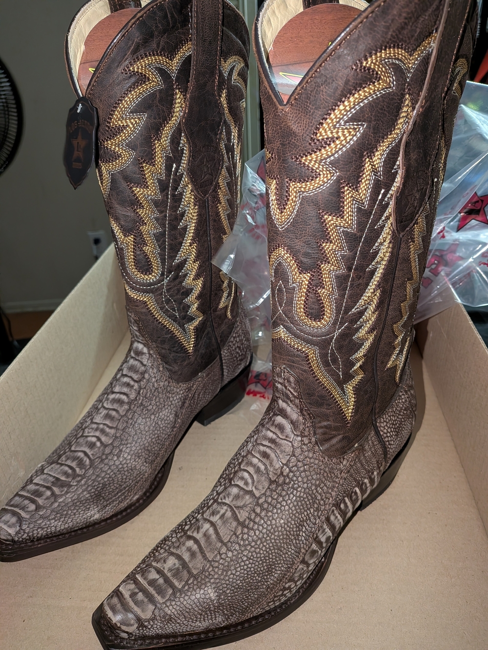 New Women's Brown Exotic Ostrich Leather Western Boots